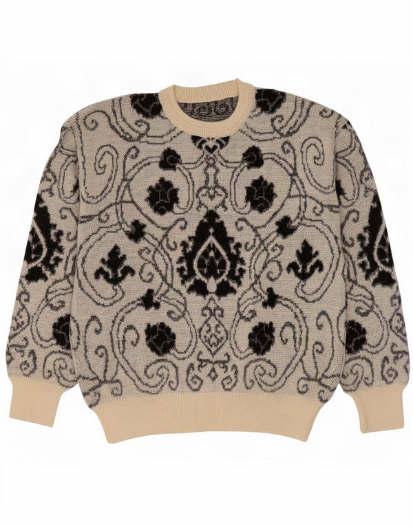Vintage herre rund hals sweater IT 52 Stor grå Paisley uld