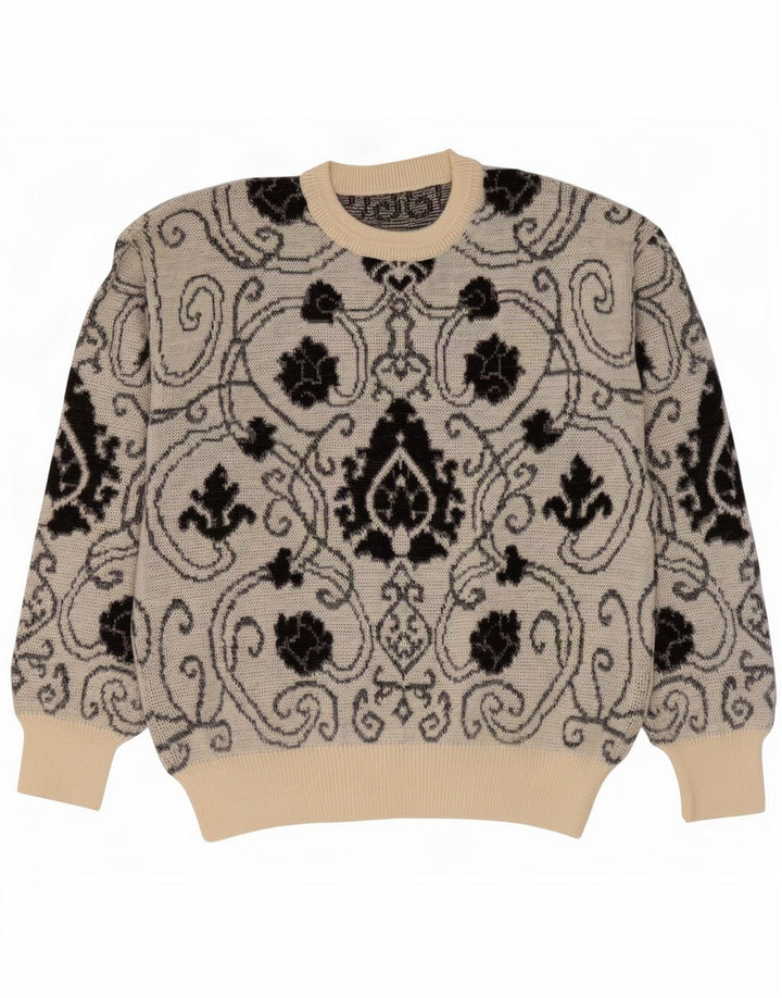 Vintage herre rund hals sweater IT 52 Stor grå Paisley uld