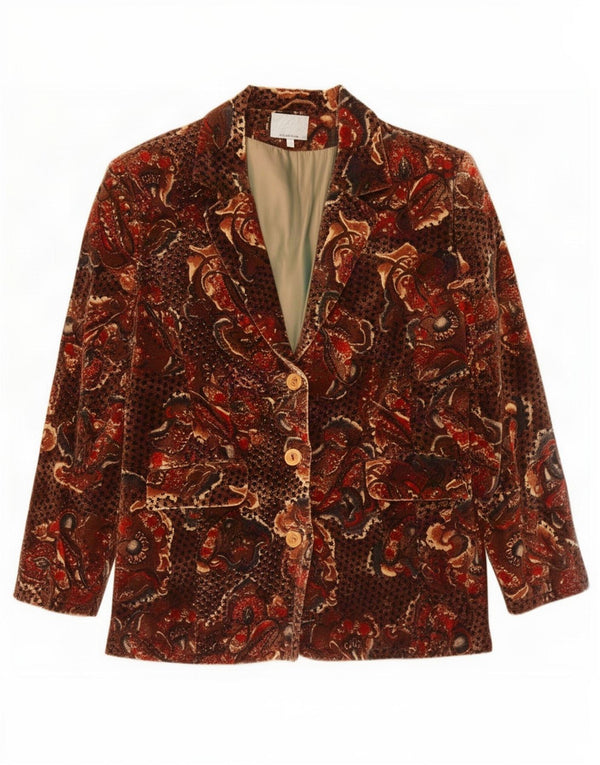Vintage Dame 3 Button Velvet Blazer Jacket IT 50 XL Brun Paisley