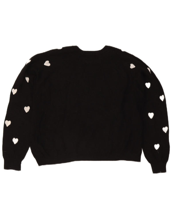 Topshop Dame Abstrakt mønster Boat Neck Jumper Sweater UK 16 Large Black