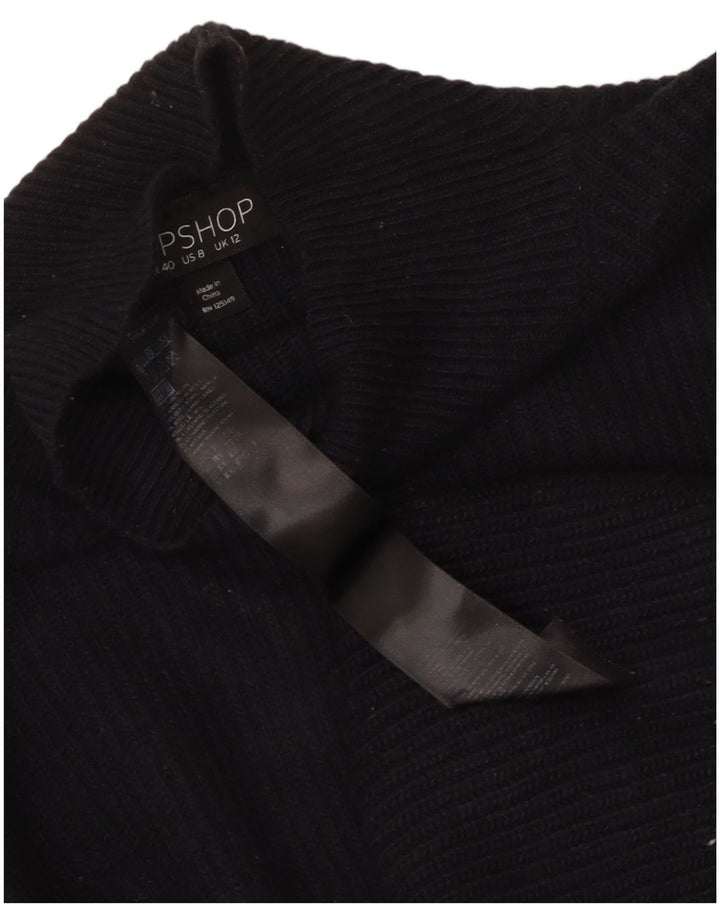 Topshop Dame Crop Turtle Neck Jumper Sweater UK 12 Medium Navy Blue Nylon