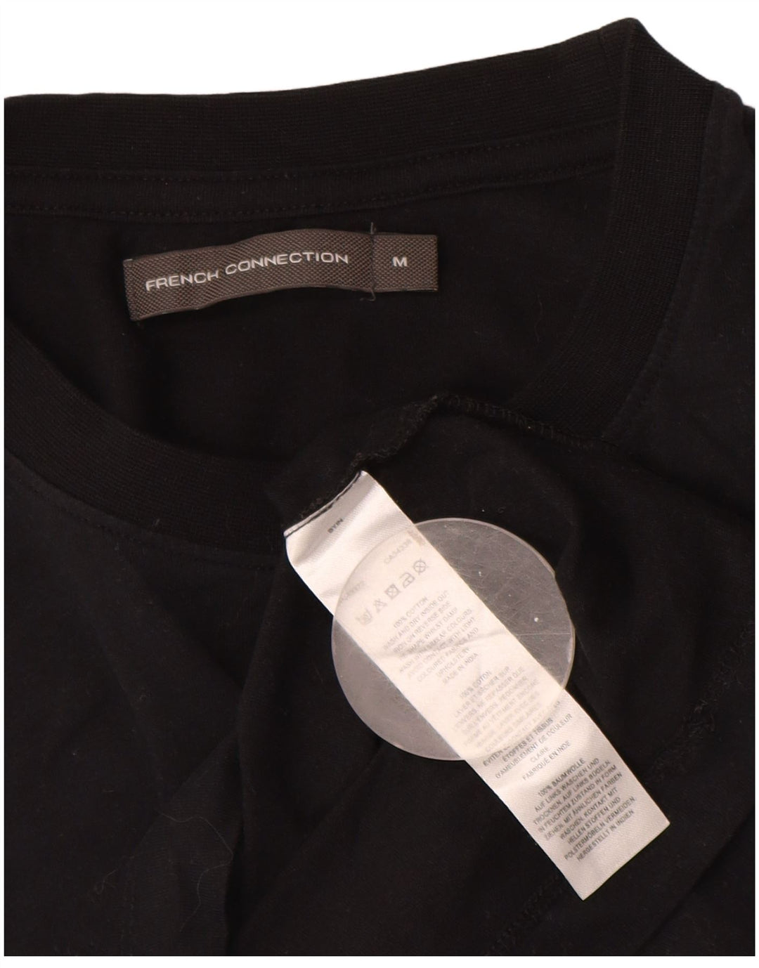 French Connection Dame Grafisk T-Shirt Top UK 14 Medium Sort Bomuld