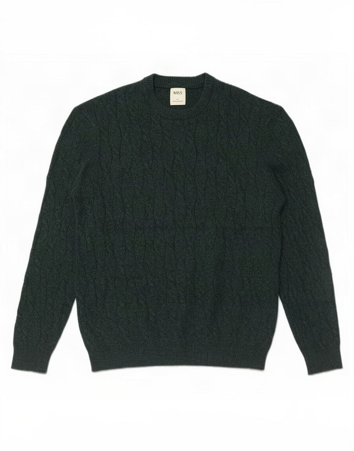 Marks & Spencer Herre sweater med rund hals, stor grøn polyamid