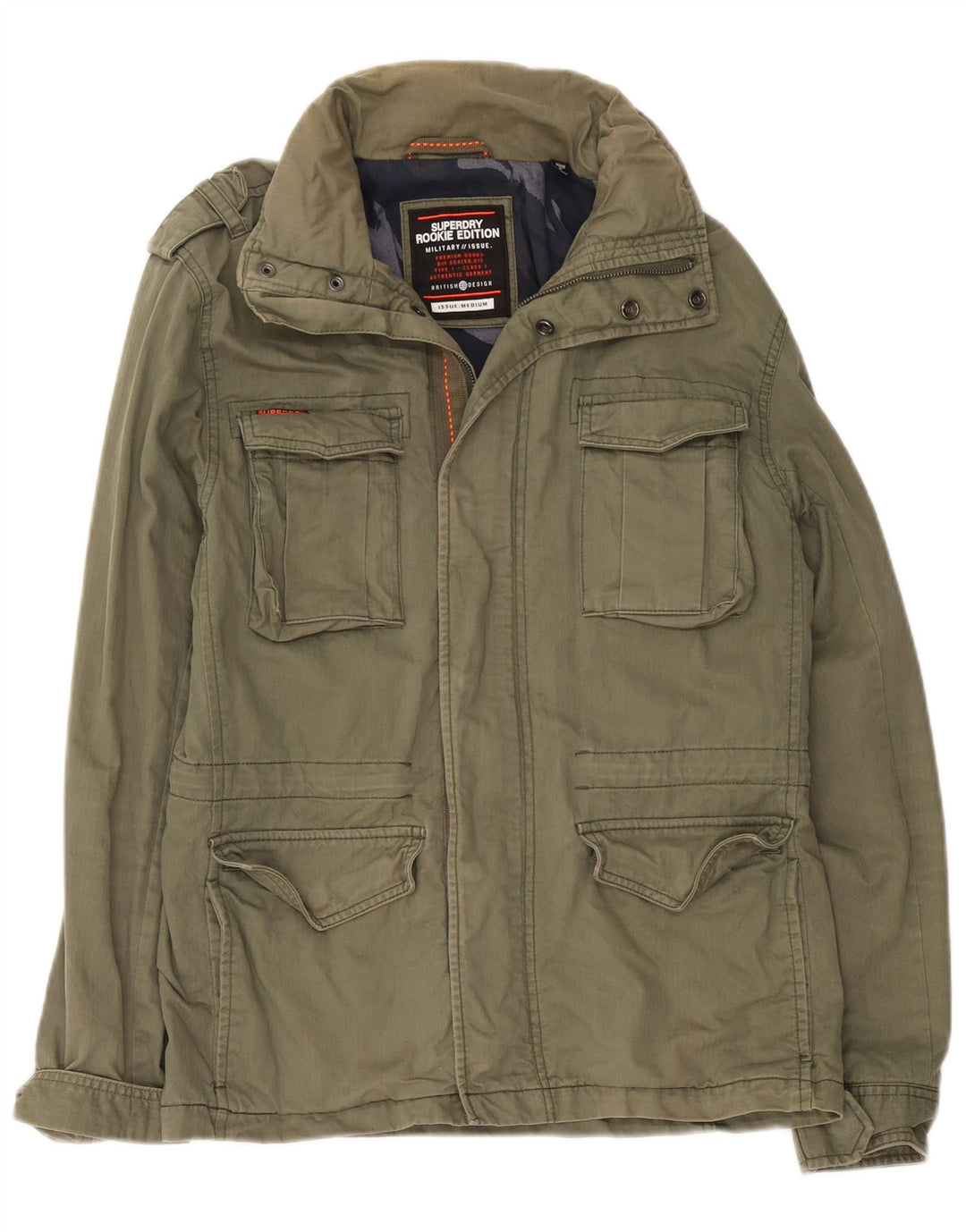 Superdry Militærjakke med hætte til mænd UK 38 Medium Khaki Bomuld