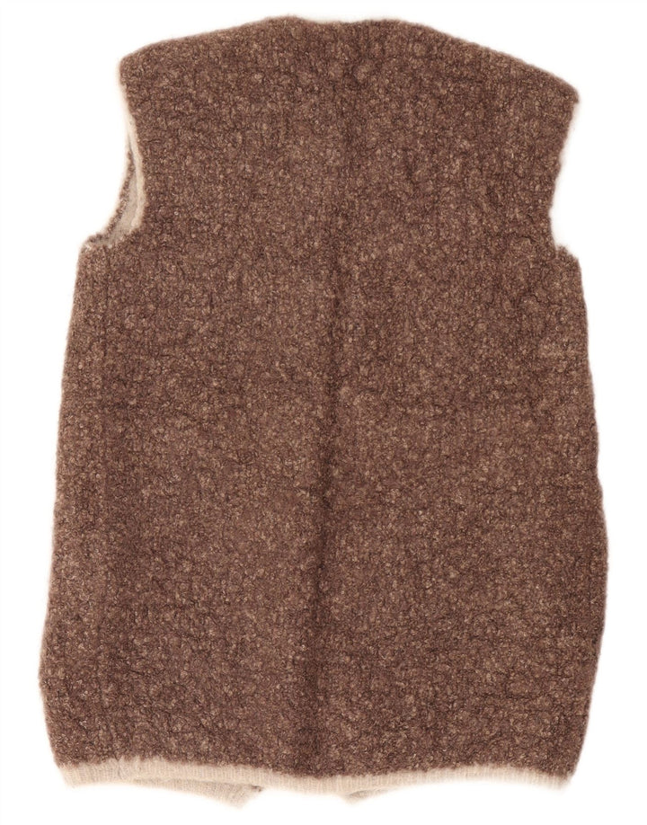 Vintage dame ærmeløs åben cardigan sweater UK 14 medium brun
