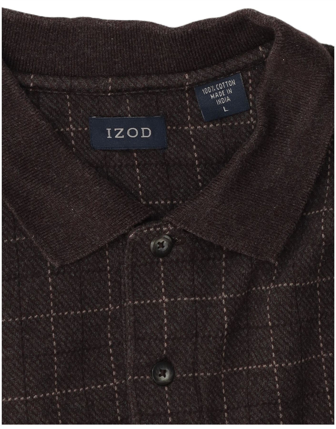 Izod Langærmet Polo Shirt til mænd Stor brun ternet bomuld