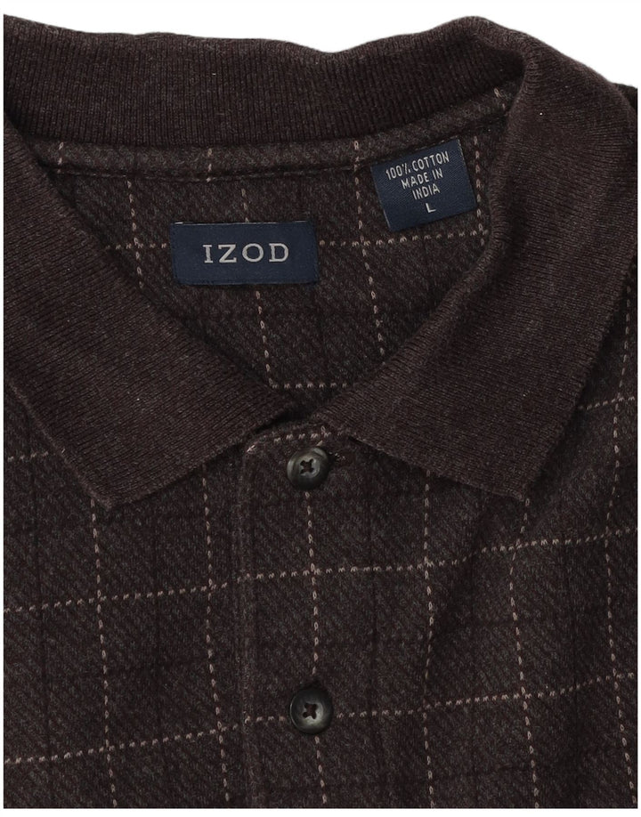Izod Langærmet Polo Shirt til mænd Stor brun ternet bomuld