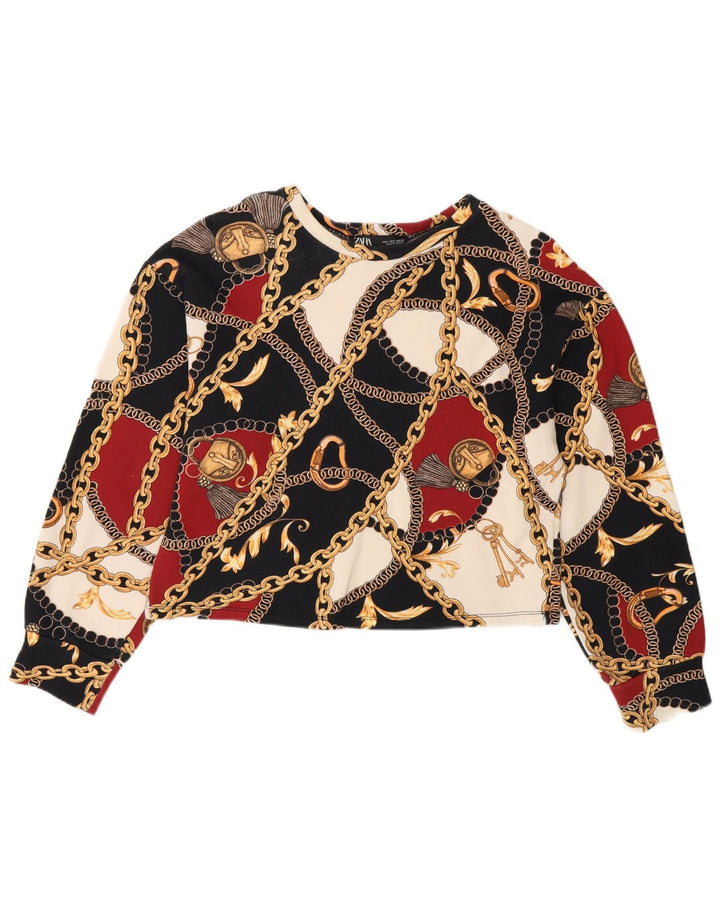 Zara Womens Crop Graphic Sweatshirt Jumper UK 10 Small Multicolored
