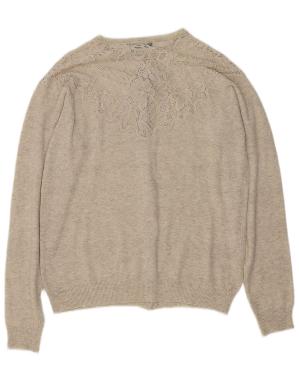 Zara Dame Cardigan Sweater UK 16 Large Beige Flecked