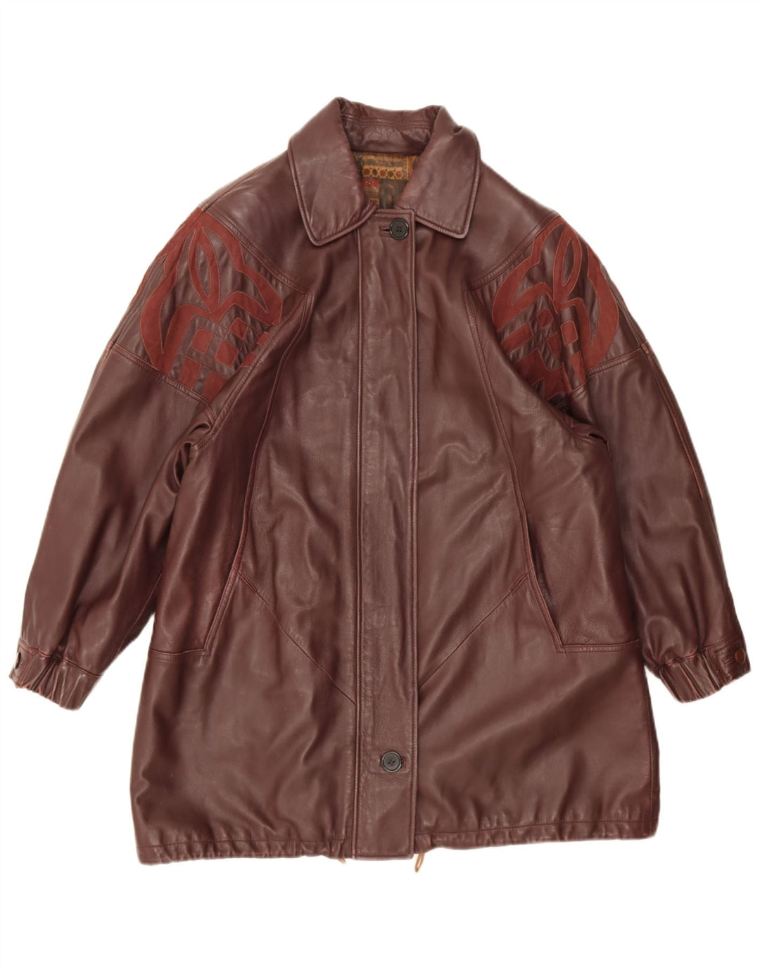 Vintage Dame Loose Fit Læderfrakke IT 44 Medium Burgundy Læder