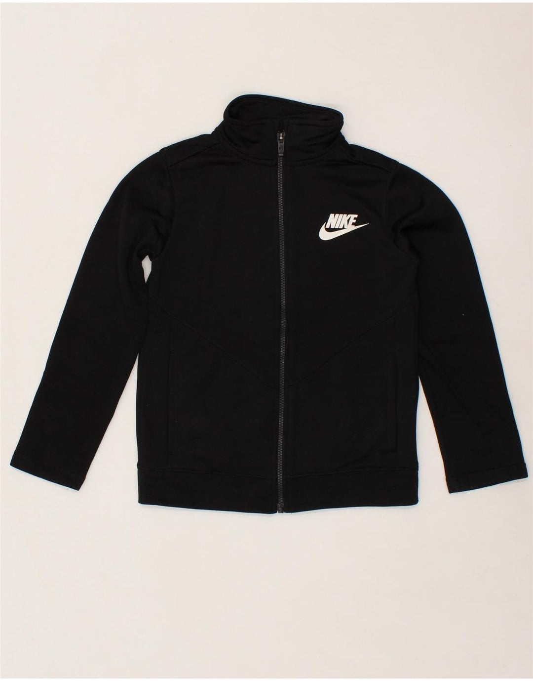 NIKE Girls Graphic Tracksuit Top Jacket 8-9 Years Small Black Polyester Vintage Nike and Second-Hand Nike from Messina Hembry 