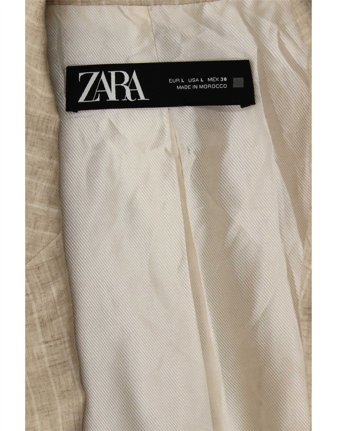 Zara Womens Open Blazer Jacket UK 16 Stor Beige Stribet