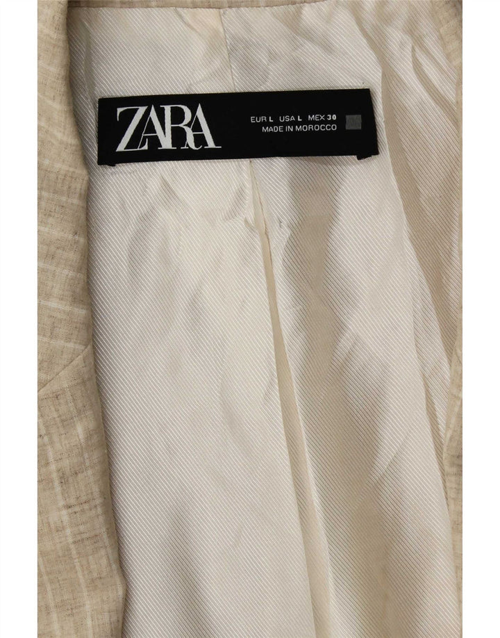 Zara Womens Open Blazer Jacket UK 16 Stor Beige Stribet