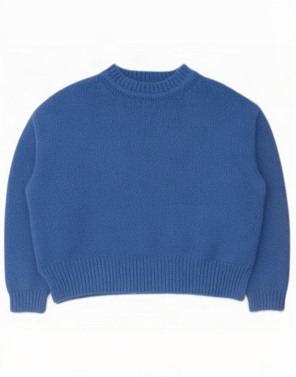 Zara Womens Crop Crew Neck Jumper Sweater UK 14 Medium Blue Acryl