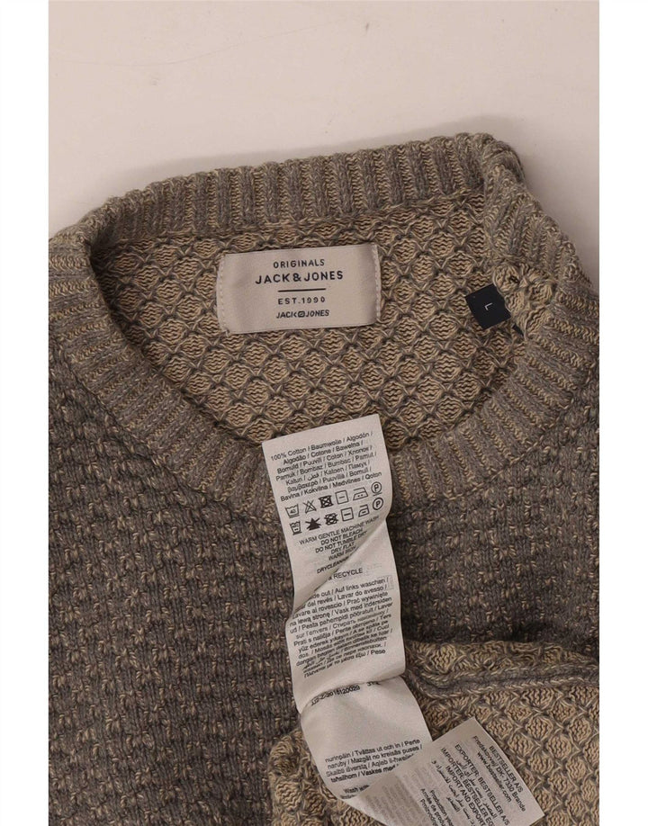Jack & Jones Herre trøje med rund hals, stor grå flækket bomuld
