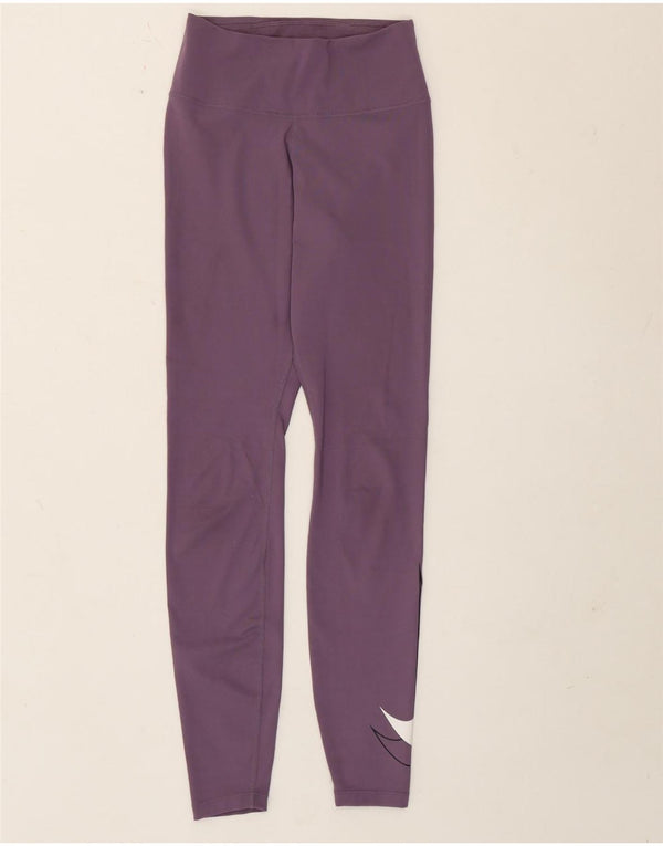 Nike Dame Dri Fit Grafiske Leggings UK 4 XS Lilla Polyester