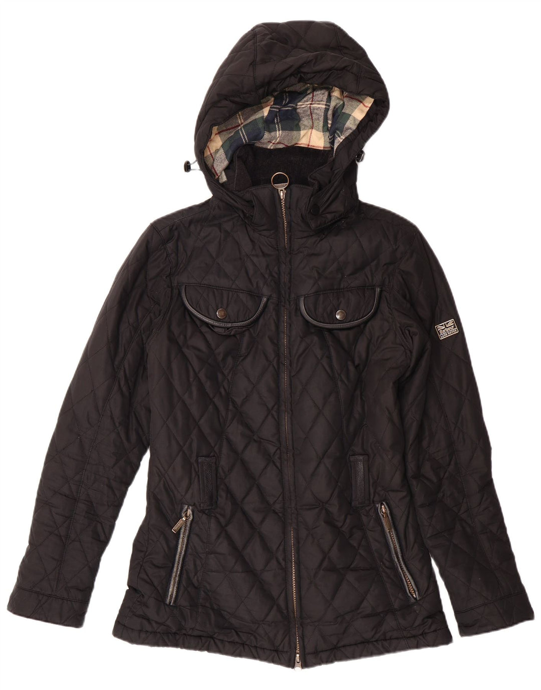 BARBOUR Womens Hooded Quilted Jacket UK 10 Small  Black Polyester