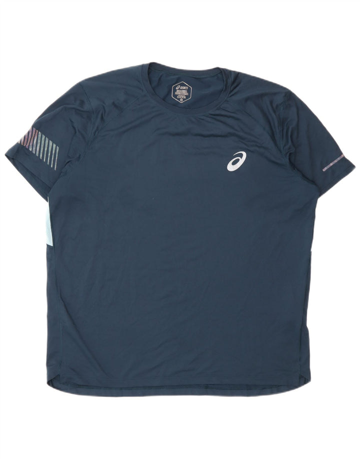Asics Herre T-Shirt Top XL Marineblå Colourblock Polyester