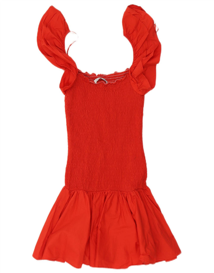 Zara Kvinder Off Shoulder Kjole UK 10 Lille Rød Bomuld
