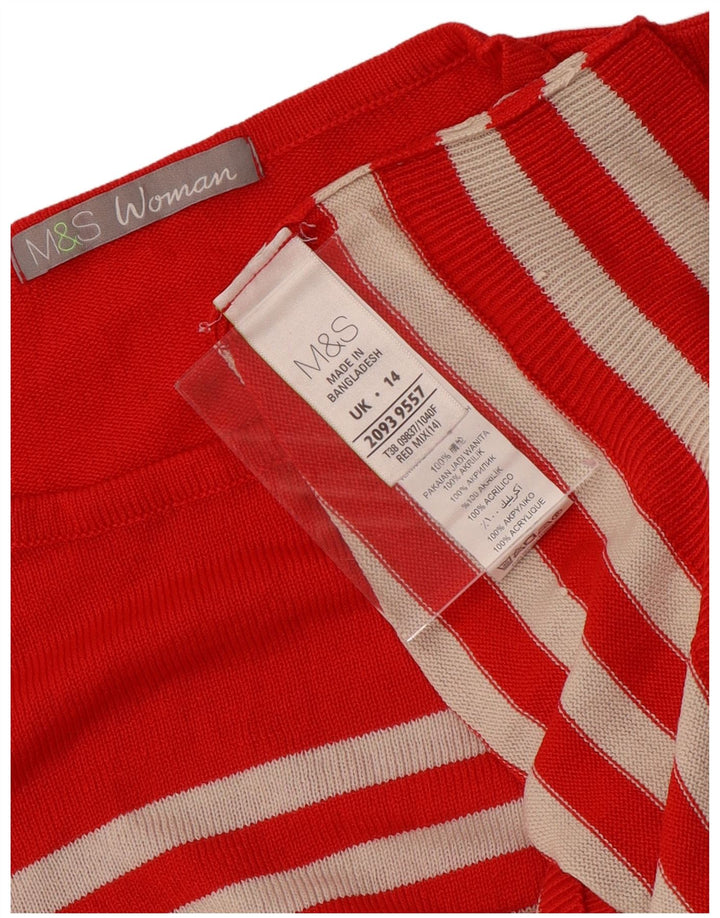 Marks & Spencer Dame sweater med rund hals DK 14 Medium rød stribet