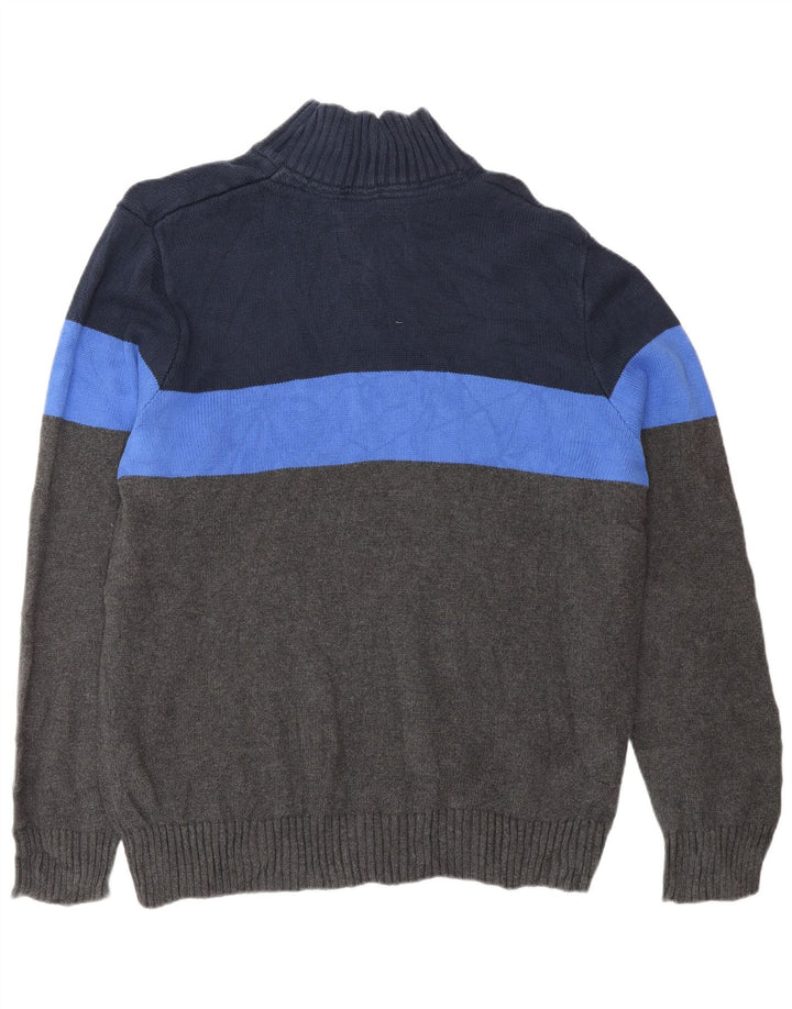 Eddie Bauer Herre Zip Neck Jumper Sweater Stor Grå Colourblock Bomuld