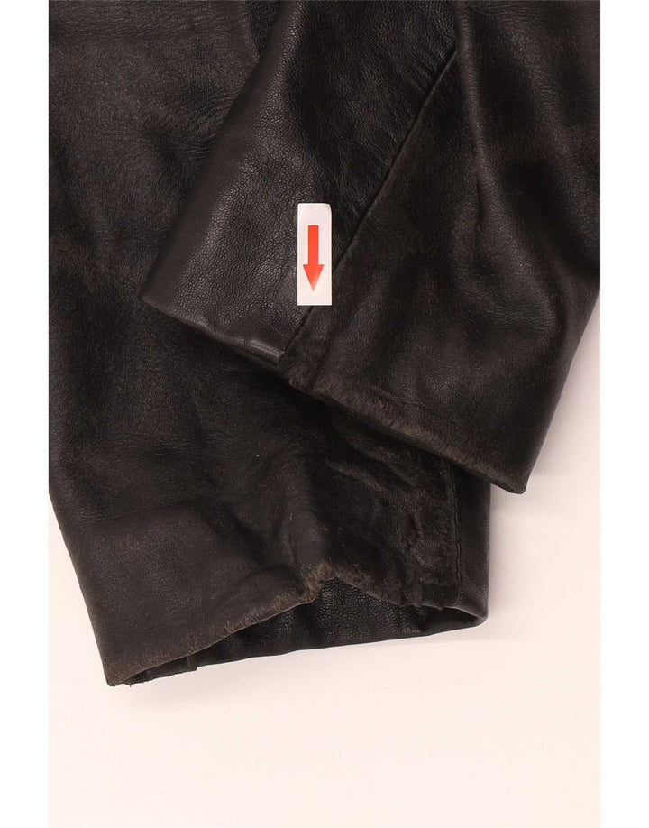 Vintage dame 3-knaps læder blazerjakke UK 12 Medium Sort