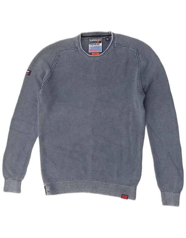 Superdry Mens Crew Neck Jumper Sweater Large Blue Cotton