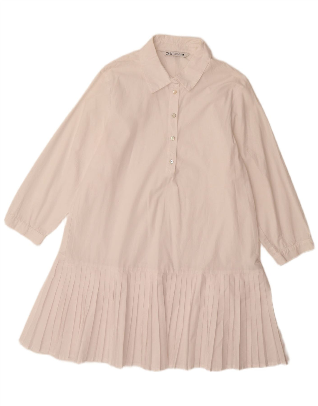 Zara Dame 3/4 Ærmet A-Line Kjole UK 14 Stor Hvid Polyester