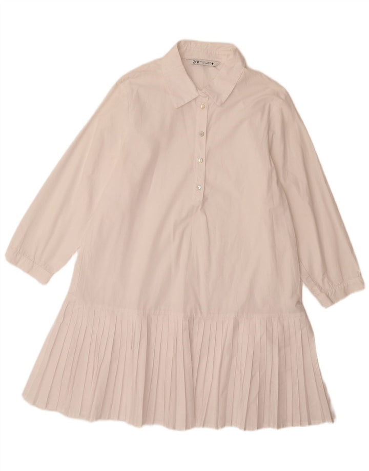 Zara Dame 3/4 Ærmet A-Line Kjole UK 14 Stor Hvid Polyester