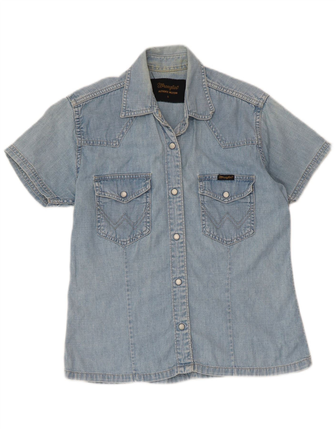 WRANGLER Kortærmet denimskjorte til kvinder UK 10 Small Blue Cotton