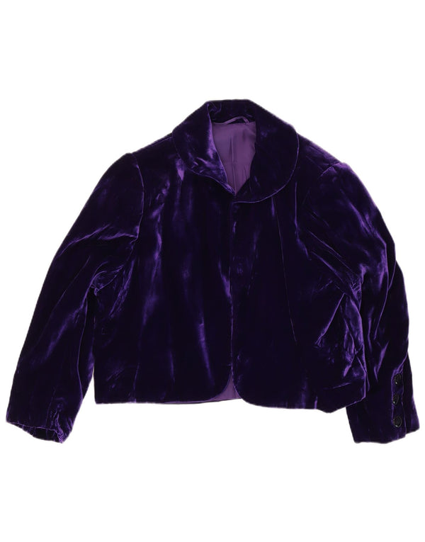 Vintage Womens Crop Velvet Open Bolero Jacket UK 14 Medium Purple