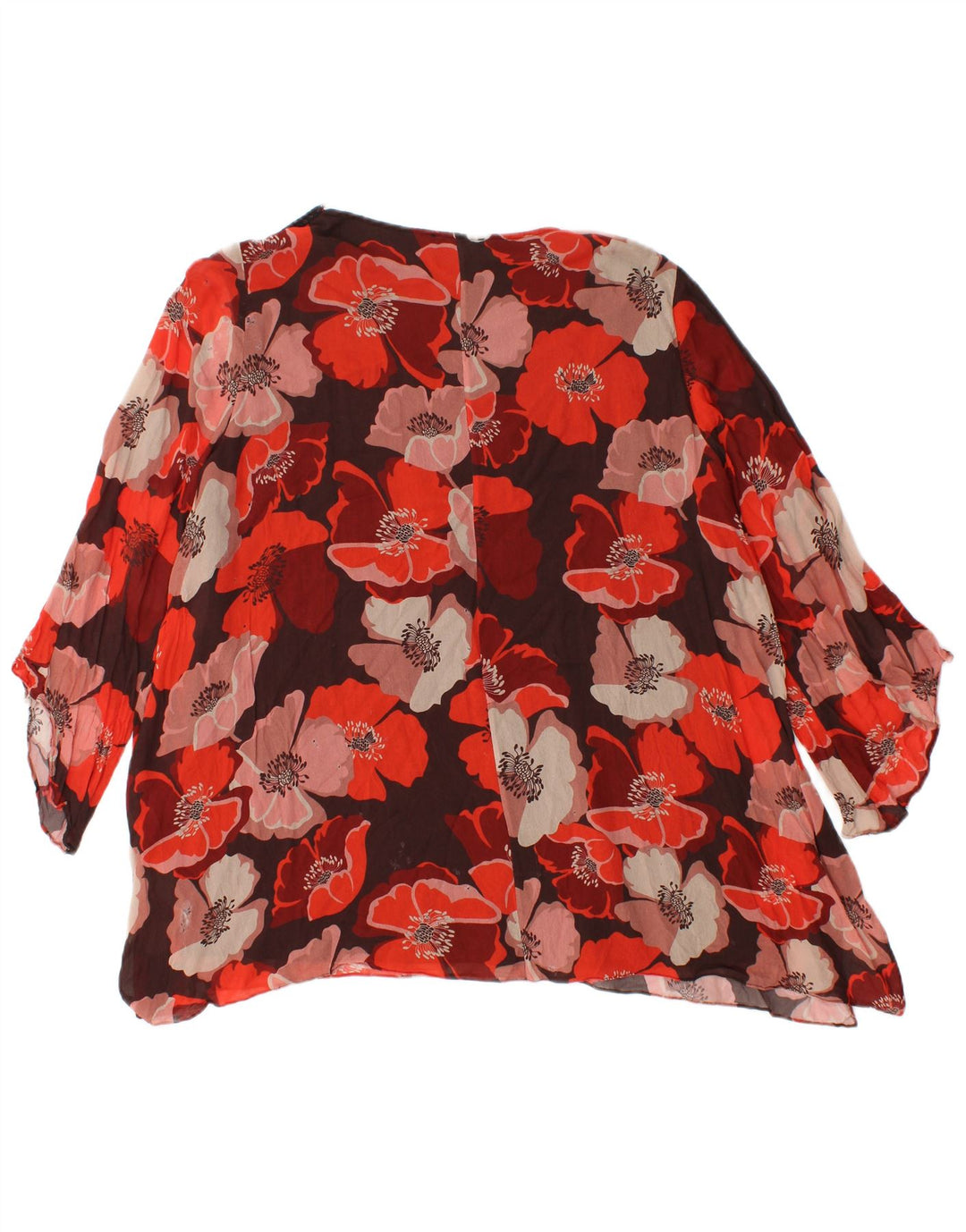 ELENA MIRO Dame 3/4-ærmet blusetop UK 16 Large Red Floral Viscose