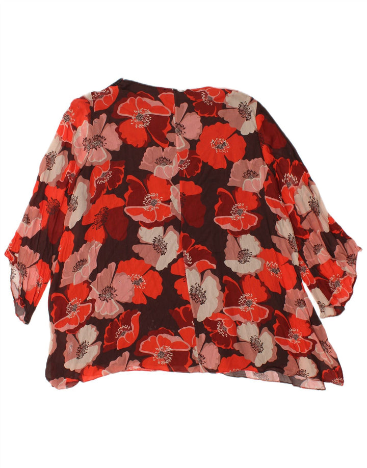 ELENA MIRO Dame 3/4-ærmet blusetop UK 16 Large Red Floral Viscose