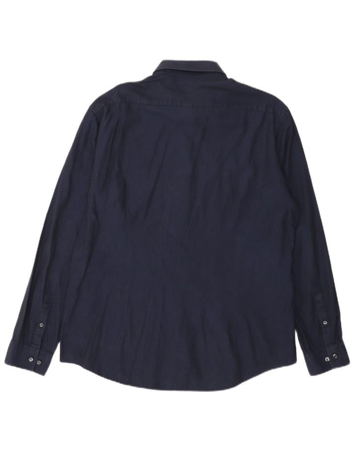 Calvin Klein Herre Fitted Shirt Størrelse 17 XL Navy Blue Cotton