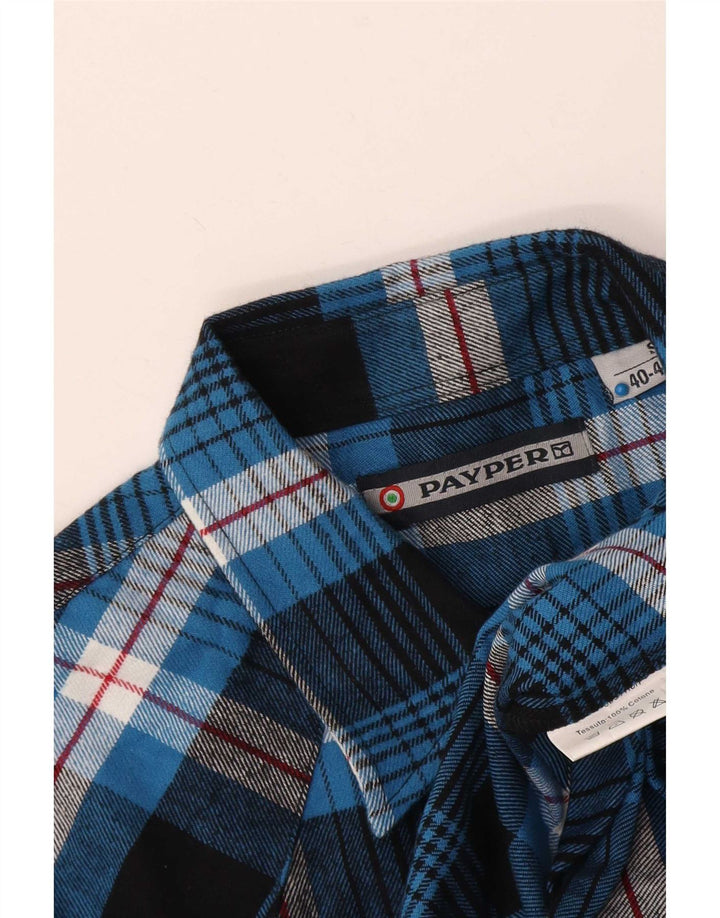 Payper Herre Regular Fit Flanell Shirt Lille Blå Plaid Bomuld