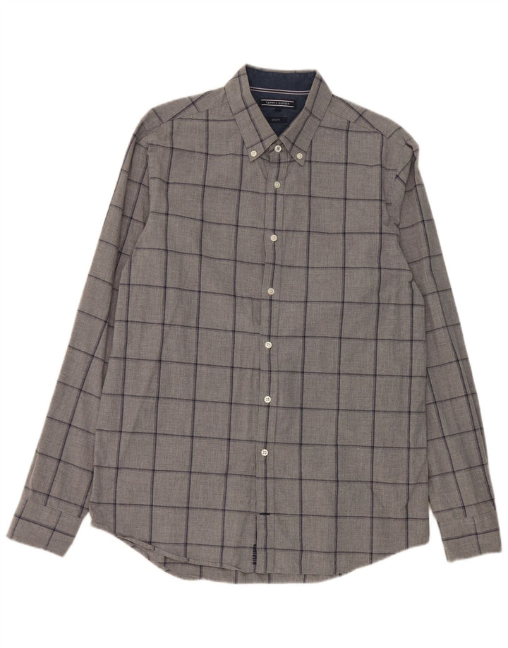 Tommy Hilfiger Herre Slim Fit skjorte Stor grå ternet bomuld