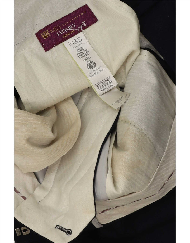 Marks & Spencer Herre Slim Fit Suit Bukser W32 L29 Marineblå Uld