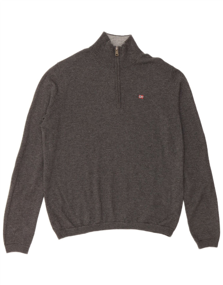NAPAPIJRI Herre Geographic Zip Neck Jumper Sweater Medium Grå Merinould