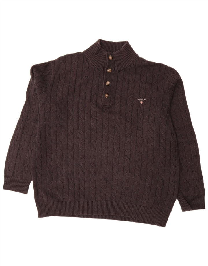 Gant Herre Button Neck Jumper Sweater 2XL Sort Bomuld