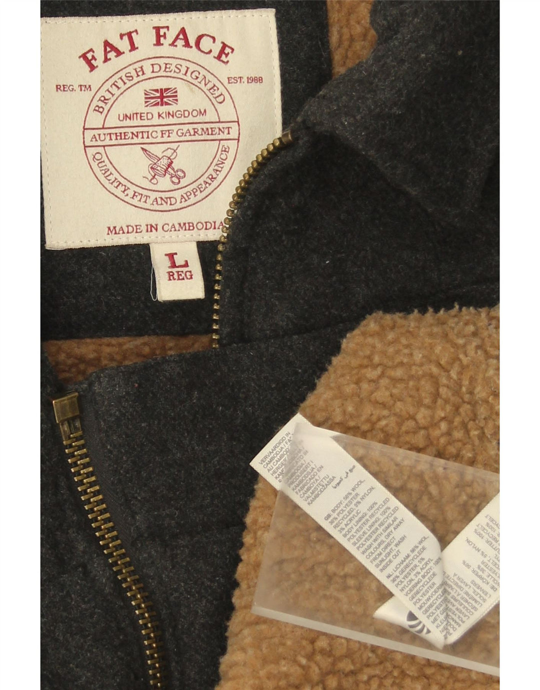 Fat Face Herre Sherpa Jacket UK 40 Large Grå Uld