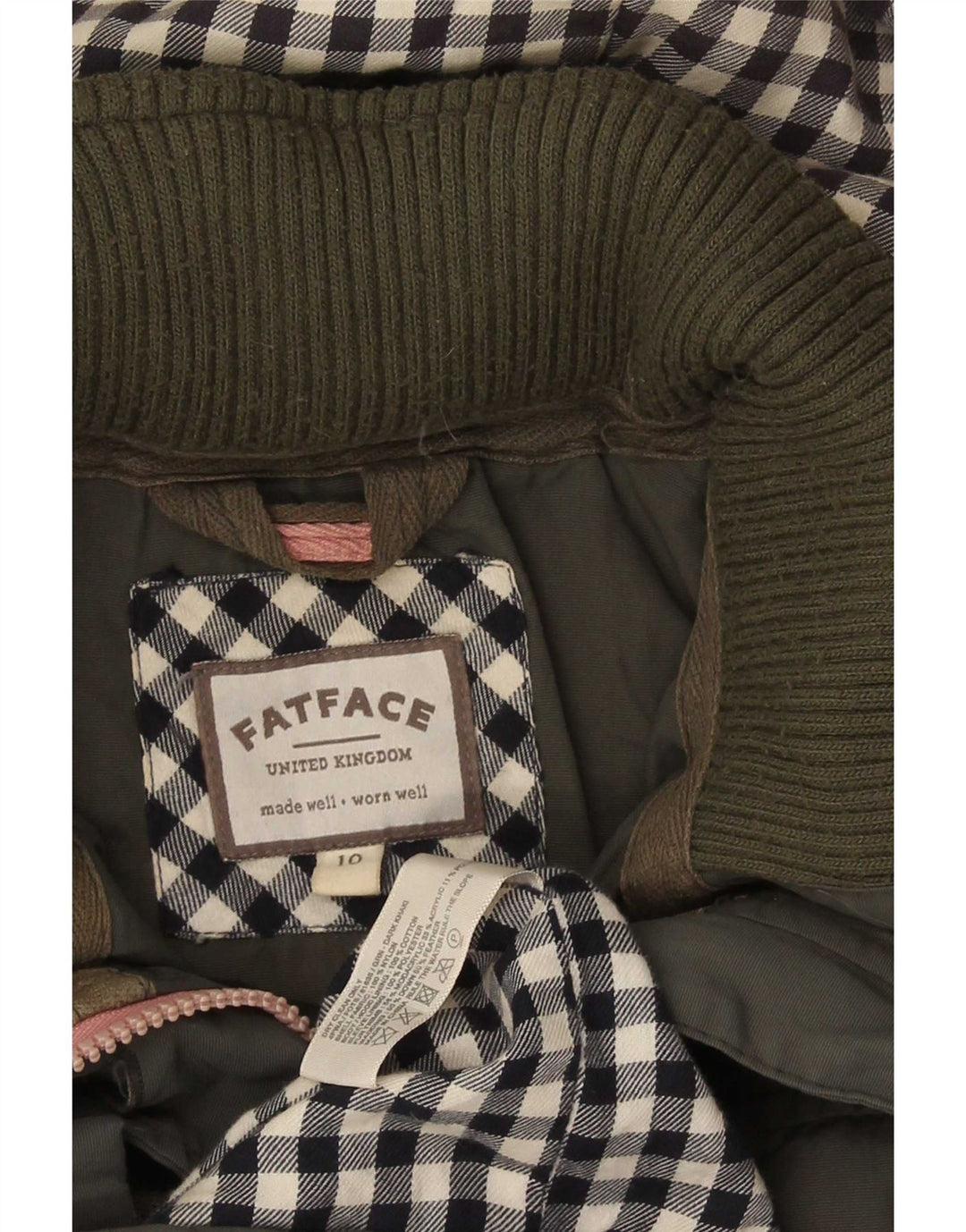 Fat Face Dame Hooded Parka Jacket UK 10 Small Khaki Cotton