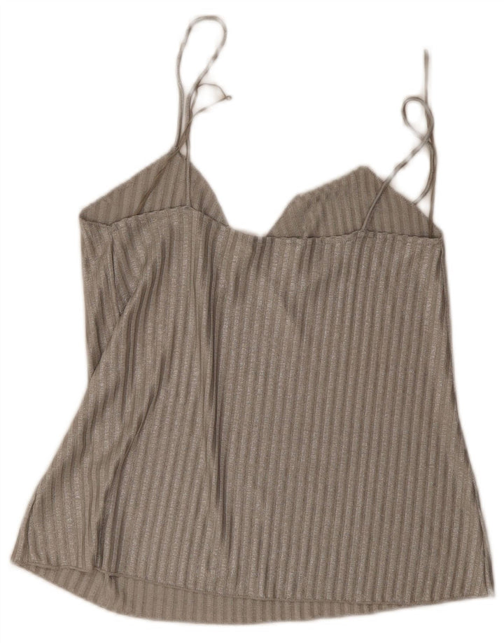 Zara Dame Cami Top UK 14 Medium Grå Stribet Polyester