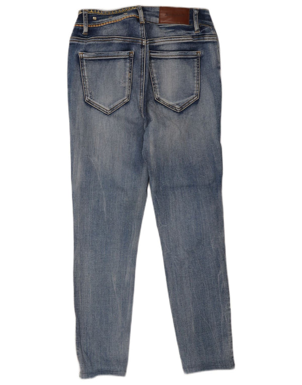 Desigual Kvinders Grafiske Slim Jeans W24 L24 Blå Blomsterbomuld