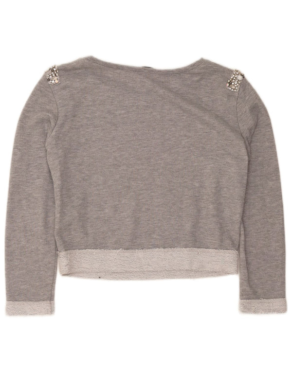 Guess Womens Crop Oversized Sweatshirt Jumper UK 6 XS Grå Bomuld
