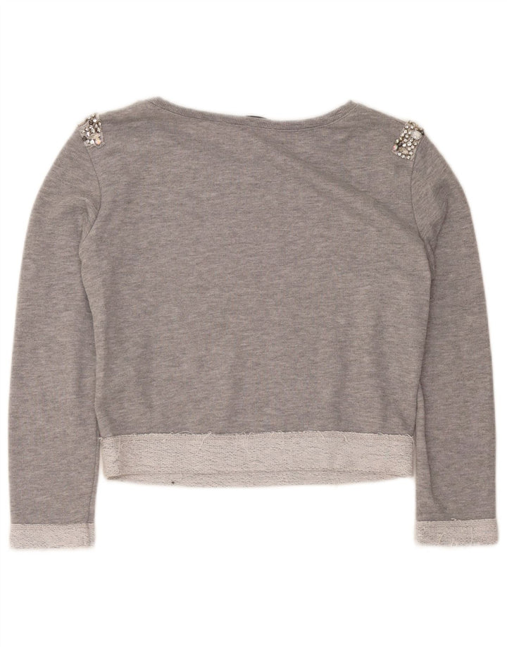 Guess Womens Crop Oversized Sweatshirt Jumper UK 6 XS Grå Bomuld