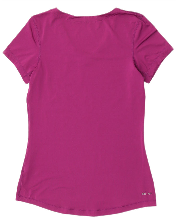 Nike Dame Dri Fit T-Shirt Top UK 12 Medium Lilla Polyester