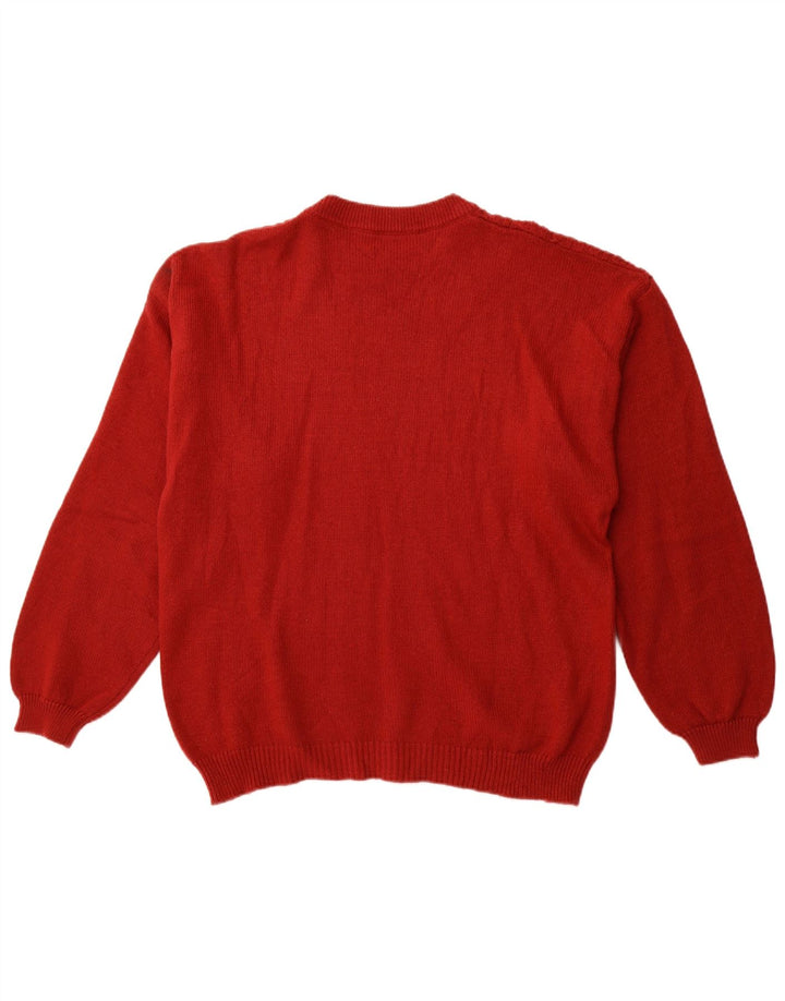 VINTAGE Mens Crew Neck Jumper Sweater Large Red Wool