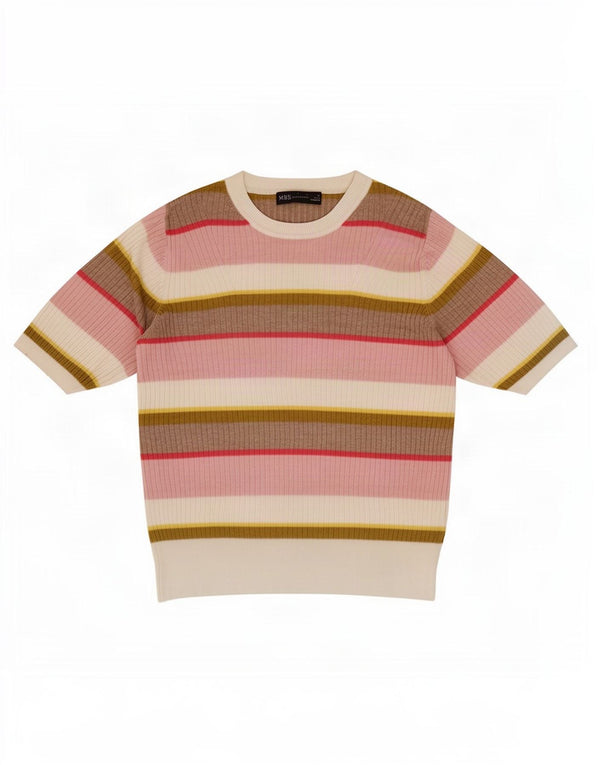 Marks & Spencer Womens T-Shirt Top UK 12 Medium Multicoloured Striped
