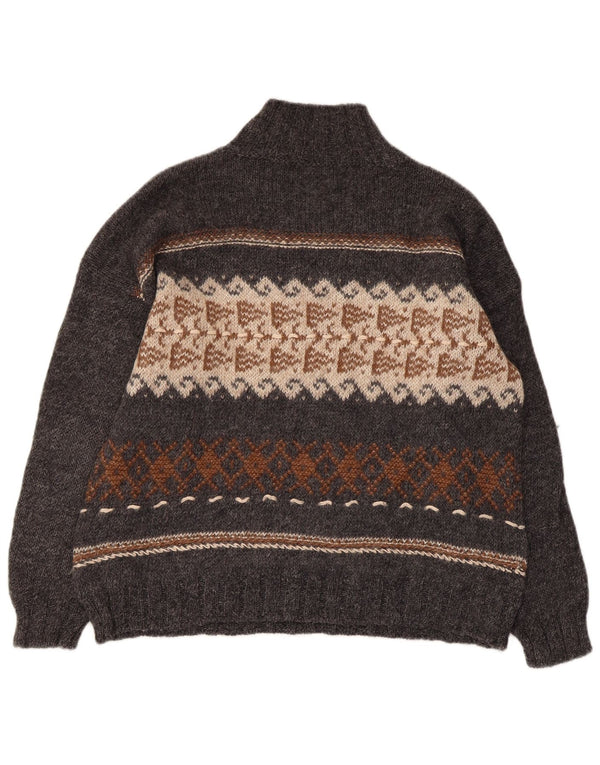 Sisley Dame Turtle Neck Jumper Sweater UK 16 Large Grey Fair Isle