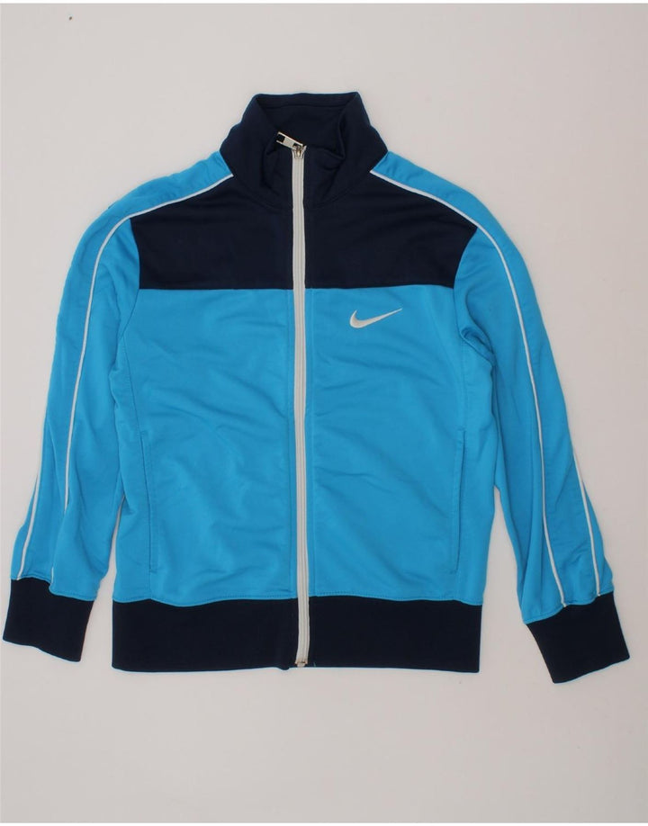 NIKE Boys Tracksuit Top Jacket 8-9 Years Small Blue Colourblock Polyester Vintage Nike and Second-Hand Nike from Messina Hembry 